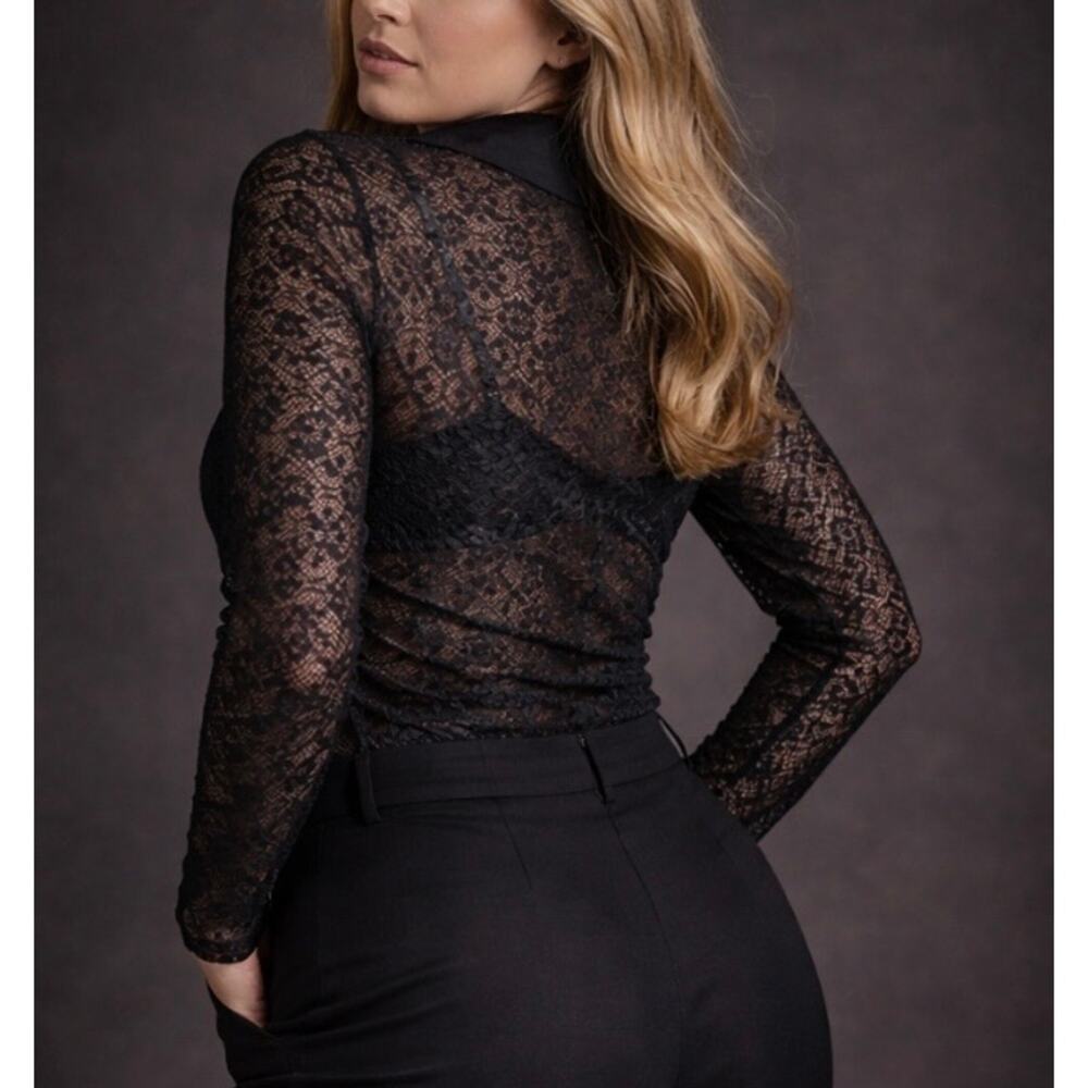 Maeve Anthropologie Blue Black Lace Button Down Blouse Size 3X Peter Pan Collar - Picture 2 of 10